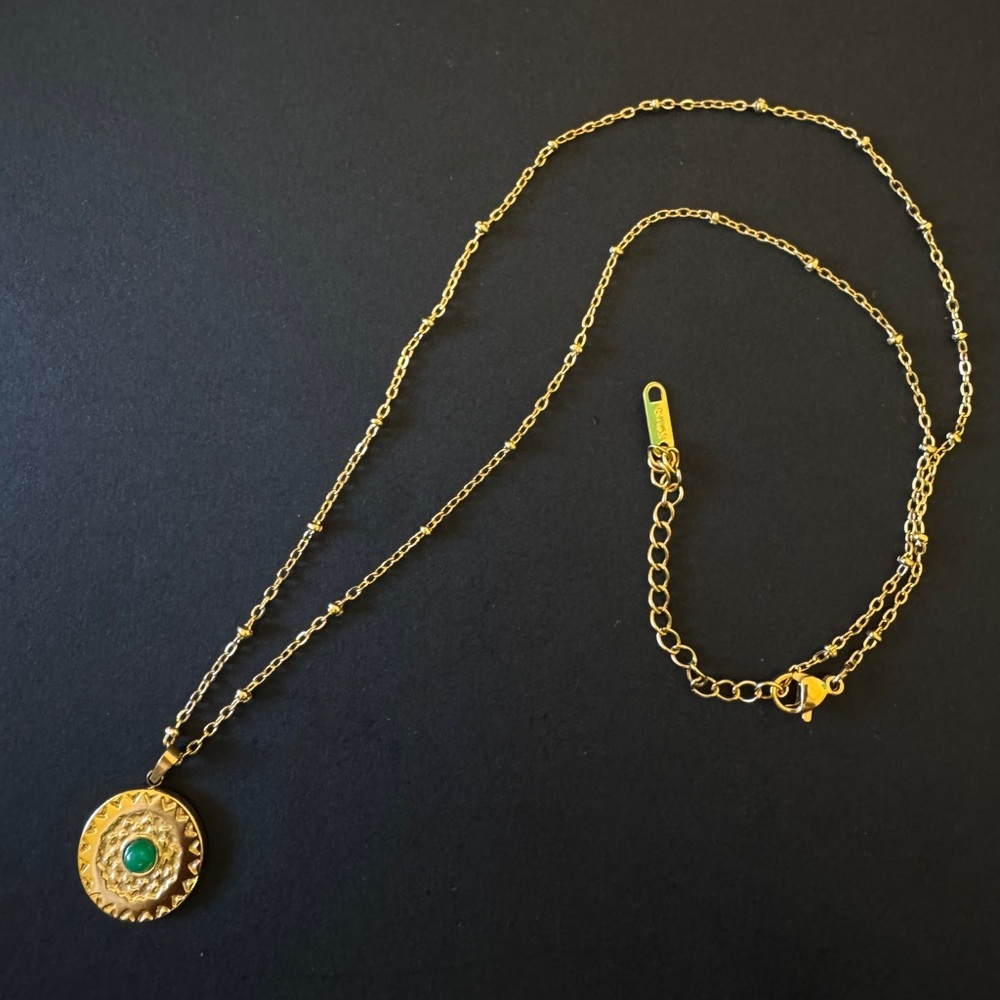 Gold Beaded Necklace with Pendant